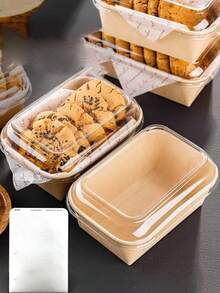 10个装桃子糕点包装盒，中式蛋糕甜点饼干牛皮纸长方形手工烘焙月饼外卖盒带盖 - 杏色 - 查看 2