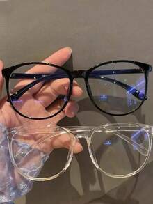 2pcs/1pc Fashion Non-Prescription Glasses, Transparent Lenses, Unisex, Black, Grey And Clear Frames, Fashionable And Eye-Protective - Transparent - View 7