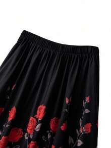 Chân váy vải dệt in họa tiết hoa hồng, kiểu dáng thanh lịch, thích hợp cho đi làm, đi nghỉ mát, mùa xuân/hè. - màu đen - Xem 4