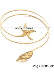 1件沙滩波浪海星贝壳形女士手链 - 适合日常佩戴，是派对或节日礼物的理想之选。 - 金色 - 查看 7