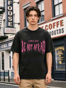 Street Graffiti Art Culture - Summer Men's Washed Cotton T-Shirt, Pink Color - Eye And Wing Pattern; Spring And Summer Casual Men's T-Shirt, 100% Washed Cotton; Street Style Fashion Men's Crew Neck T-Shirt, Unisex, Suitable For Outdoor Leisure, Sports, And Street Wear. - Black - View 5