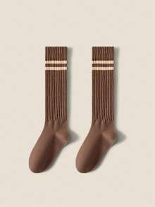 1 Pair/3 Pairs Women Striped Knee High Socks, Thick Leg Warmers For Spring & Autumn - Multicolor - View 8