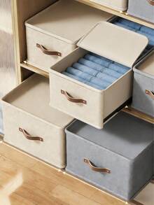 Gray Cotton Linen Clothes Storage Box, Drawer Style Layered Organizer Bin, Denim Closet Divider - Grey - View 5