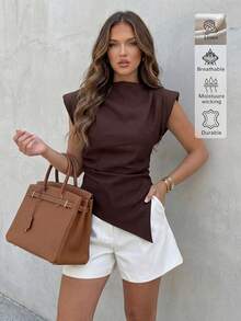 Áo sơ mi linen thanh lịch, giản dị, lãng mạn, quyến rũ, thích hợp cho hẹn hò, đi làm, đi nghỉ mát, trang phục mùa hè, áo kiểu đi chơi cho nữ. - màu nâu - Xem 6