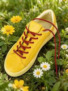 1 par de 120CM Cordones de moda de 3 hebras de color rojo, adecuados para zapatillas/zapatos planos/zapatos casuales, se venden por separado sin zapatos - Rojo - Ver 4