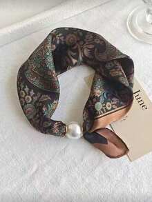 1pc Bandana Magnetic Clasp Scarf, New Arrival Pearl Buckle Scarf, Fashionable Elegant Neck Scarf Accessory For Women - Multicolor - View 12