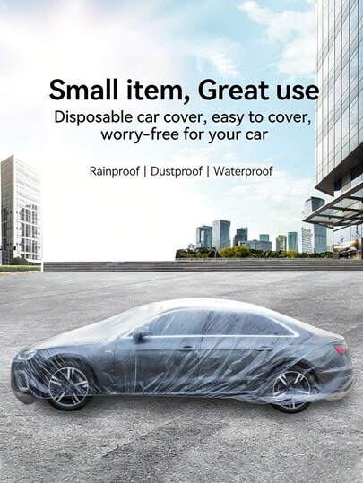 一次性通用车罩 – 透明PEVA材质，防尘防刮，室内使用，轻便车身外部防护罩，适用于车库存放、翻新和喷漆。