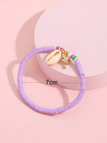 1 buah Gelang Kaki Liontin Pohon Kelapa & Cangkang Keramik Lembut Elegan Bergaya Bohemian Laut, Cocok untuk Dipakai Saat Liburan di Pantai - Purple - View 4