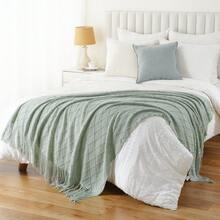 Sage Green Knit Throw Blanket For Couch Sofa, Living Room, Decorative Light Blue Throws For Foot Of Bed, Spring Knitted Blanket Throw - Cây xô thơm xanh - Xem 7
