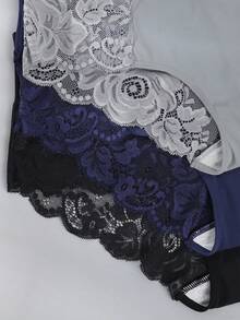 3pcs/Set Plus Size Women's Solid Color Lace Patchwork Comfortable Briefs - Multicolor - View 3