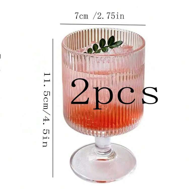 6件/4件/2件套加厚复古竖条纹高脚杯，ins风高端玻璃器皿，适用于果汁、葡萄酒、甜点、冷饮，耐热 - 透明 - 查看 13
