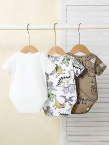 3pcs Cute Striped Dinosaur Infant Newborn Romper Outfit - White - View 2