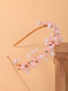 1pc European & American Minimalist Pearl Flower Headband Hair Accessory For Women Hairband Hair Band Diadema Hair Hoop - Pink - View 5
