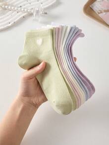 5 Pairs Women's Candy Color Heart Pattern Ankle Socks, Cute Casual Boat Socks, Random Colors, All Seasons - Multicolor - View 11