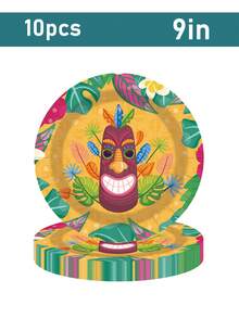 10PCS Aloha Luau Plates And Napkins,Hawaiian Tropical Tiki Party Supplies Disposable Tableware Set Luncheon Dinner Paper Plates Napkins For Birthday Party,Holiday Parties, Weddings, Graduations, Summer Parties - Multicolor - View 6