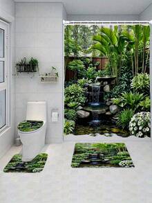 1/3/4 Stück Garten Wasserfall Landschaft Duschvorhang - Aus Polyester, maschinenwaschbar, geeignet für alle Jahreszeiten, umkehrbar, inklusive Haken, ideal für Badezimmer Dekoration | Design | Duschvorhang, Badezimmer Fenstervorhang Set, Heimdekoration, Badezimmer Accessoires - A - Übersicht 27