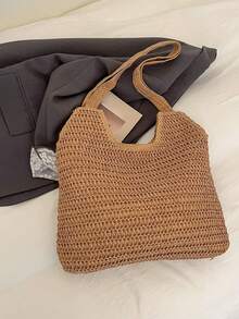 Large Capacity Woven Tote Bag For Women - Khaki - View 7