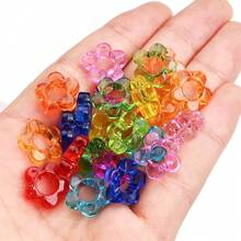 13mm 50/100pcs Akrilik Transparan Berwarna-warni Dua Warna Bunga Pipih 5 Kelopak Lubang Besar, Untuk Kalung Rantai Ponsel Kerajinan Perhiasan Tambahan Membuat Manik-manik Lepas - bunga - View 5