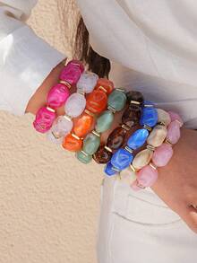 1条个性化时尚亚克力不规则串珠女士手链 - 适合日常佩戴、派对、节日礼物 - 彩色 - 查看 3