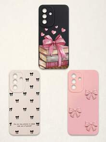 3pcs Bowknot Phone Cases, Soft TPU Full Coverage Anti-Drop Cases With Precise Cutouts, Featuring 3D Rhinestone Bowknot, Healing English Slogan, Hand-Painted Heart Pattern, Suitable For IPhone & Galaxy, Great Gift For Birthday, Holiday, Best Friends - Multicolor - View 75