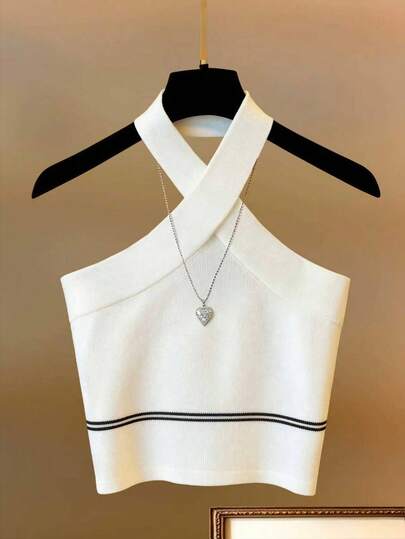 Freeform 春夏新款法式优雅休闲女式撞色条纹针织上衣，适合春夏穿搭、约会、海滩、日常穿着、办公穿着。