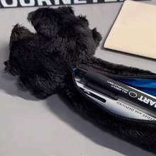 1pc Plush Black & White Cat Design Pencil Case, High-Quality Cute Student Large Capacity Storage Bag For Stationery - Kitten - View 3
