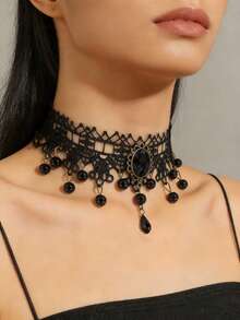 1pc Women's Gothic Lace Hollow Retro Choker Necklace, Collar Necklace - Multicolor - View 2
