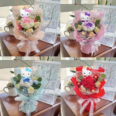  Ramo de rosas artificiales Sanrio, Ramo de rosas Hello Kitty, Ramo de flores frescas dulces Hello Kitty, Regalo del Día de la Madre, Ramo romántico de San Valentín Hello Kitty, Decoración de boda, Decoración de escritorio Hello Kitty, Regalo sorpresa romántico para el Día de la Mujer, San Valentín, Navidad, Día de la Madre, Graduación