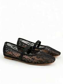 New Women's Casual Elegant Slip-On Mesh Breathable Lightweight Comfortable Flat Black & Beige Loafers, Suitable For Daily Commute, Dating And Other Occasions,Ballet Flats,Summer Shoes - Black - View 7