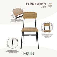 Set di 4 sedie da pranzo Baroni casa, design moderno, leggere, per uso interno ed esterno, sala da pranzo, ristorante, realizzate in MDF e acciaio, facile montaggio, effetto quercia nera, 35x46x81 cm - Bianco - Visualizzare 9