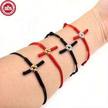 Vòng tay thánh giá thủ công bằng bạc Sterling 925, vòng tay dây thừng thủ công. - Bạc - Xem 1