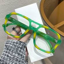 New Classic Retro Double-Bridge Aviator Plain Glasses, Ins Simple Casual Fashion Glasses For A Natural Look - C2 Green Frame - View 1
