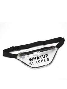 多色可調節防水腰包「WHATUP BEACHES」透明款，適合旅行與活動，可收納手機、錢包、票券及其他必需品，適合旅行者、郵輪愛好者、音樂節參與者及送禮，適用於度假、海灘日、音樂節和遊樂園，輕巧便攜設計，可用作腰包或斜背包 - 彩色 - 查看 11