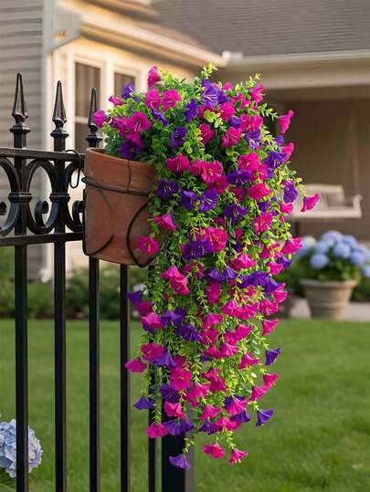 1件仿真花，仿真尤加利牵牛花藤蔓挂饰，抗紫外线绿色植物，适用于婚礼、门廊、客厅、办公室墙面、庭院、书架、家居、周年纪念、毕业典礼、派对、花园、墙面、春夏装饰
