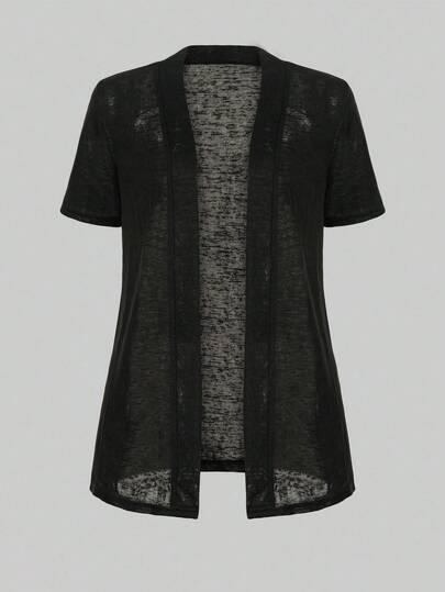 Yukiwi Chaqueta ligera de mujer de unicolor, minimalista, semi-transparente, de manga corta, con abertura frontal, para uso casual en primavera/verano