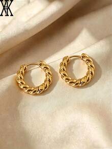 1 Pair Elegant Luxury Versatile Twisted Rope Design Gold Hoop Earrings ...