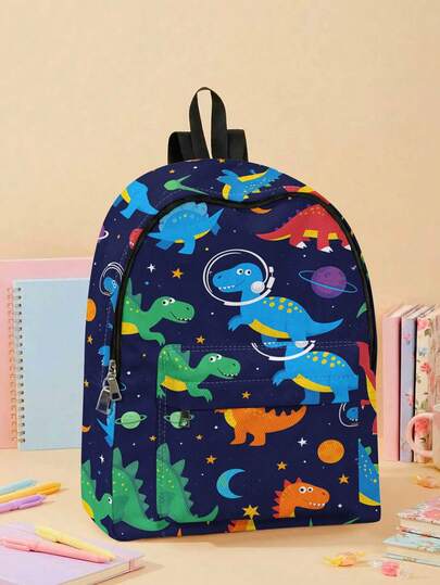 1pc Dinosaur Print Multi-Pocket Backpack, Large Capacity, Durable, Versatile, High-Quality, Zipper Closure, Suitable For Boys And Girls, Great For School And Outdoor Activities