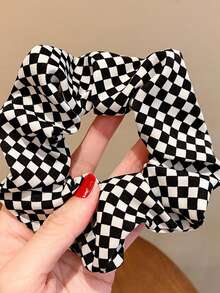 3pcs Women's Minimalist Plaid Hair Scrunchies Set, Suitable For Daily Wear In Spring And Summer Holiday Accessories Ponytail Holders Hair Elastics Hair Rubber Bands Hair Rope - Black and White - View 8