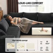 138'' Modular Sectional Couches For Living Room,Cloud BonelessCompressed Sectional Sofa,Oversized U Shaped8 Seater Upholstered Memory Foam Sofa, No Assembly, Corduroy Fabric,Furniture Living Room - Nhiều màu - Xem 5