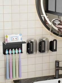1/3/4pcs Wall-Mounted Toothbrush Holder & Toothpaste Organizer - Space-Saving Bathroom Shelf, Electric Toothbrush Stand, Home Storage Rack For Toothpaste And Cups, Bathroom Accessory With Tissue Holder - Multicolor - View 2