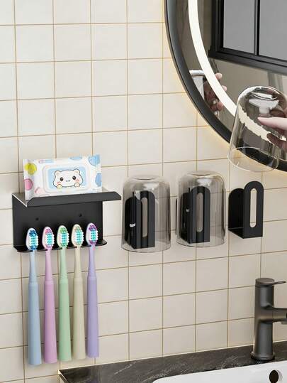Bộ 1/3/4 giá đựng bàn chải đánh răng và kem đánh răng treo tường - Kệ phòng tắm tiết kiệm không gian, giá để bàn chải đánh răng điện, giá đựng kem đánh răng và cốc, phụ kiện phòng tắm kèm giá đựng khăn giấy.