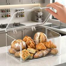 1pc Large Capacity Transparent Acrylic Bread Box, Modern Minimalist Bread Storage Container With Flip Lid, Transparent Pastry Storage Box, Suitable For Bread, Donuts, Croissants, Etc., Space-Saving Kitchen Food Storage Box - View 9