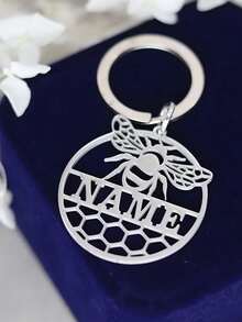Customized Personalized Honeycomb Bee Keychain - Personalized Stainless Steel Name, Perfect Gift For Family - Multicolor - View 2