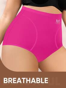 Plus Size Women High Waist Triangular Panties, Slimming And Comfortable Fit - Hot Pink - View 5