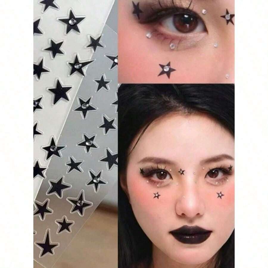 1pc Star Sticker Face Jewelry, Metallic Silver Color With Rhinestone Five-Pointed Star Face Sticker, Suitable For Music Festival Makeup, Sparkling And Versatile For Y2K, Kpop, Carnival, Face Decoration With Five-Pointed Star And Rhinestone (Self-Adhesive) - 多色-1 - 查看 1