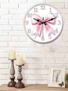 2D Pink Bow Pattern Wooden Wall Clock, 10/12 Inch, Powered By AA Battery (Battery Not Included) - Farmhouse Style Home Decor Suitable For Kitchen, Bedroom, Office, Easy To Read Living Room Decoration - 1PC - View 7