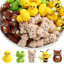 5/25颗3D可爱动物系列硅胶珠套装，鸭子、青蛙、熊、蜜蜂、猫头鹰造型珠子，可用于DIY钥匙扣、项链、手链、珠宝吊坠，节日和生日礼物 - 3D動物組合3 - 查看 2