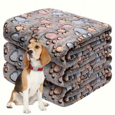 Bộ 3 chăn cho thú cưng bằng len cao cấp mềm mại và bông xốp, phù hợp cho chó và mèo, thảm ngủ ấm áp bằng vải flannel.