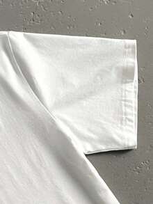 Camiseta de manga corta holgada y corta con estampado casual de fuente manuscrita floral para hombre, esencial para citas y reuniones, regalo de pareja de moda para el novio--Camiseta ligera, transpirable y holgada - Blanco - Ver 4