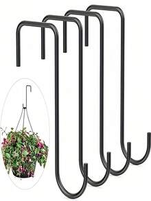 Móc treo tường cong đa năng màu đen chắc chắn, chống gỉ, làm bằng sắt, thích hợp để treo chuông gió, cây trồng treo tường, chậu cây lớn ngoài trời và giá đỡ cây, phù hợp cho trang trí ngày Quốc khánh 4 tháng 7, dụng cụ làm vườn, đồ nội thất sân vườn, trang trí sân vườn, chậu cây treo tường. - Móc A - Xem 2